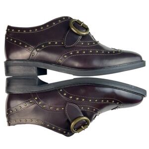 MARC FISHER Bryleigh Studded Burgundy Leather Monk Strap Oxford Loafers